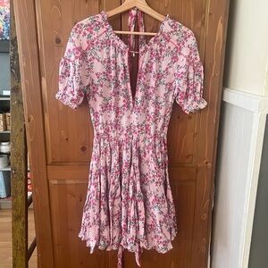 Floral Pink Dress with Puff Sleeves